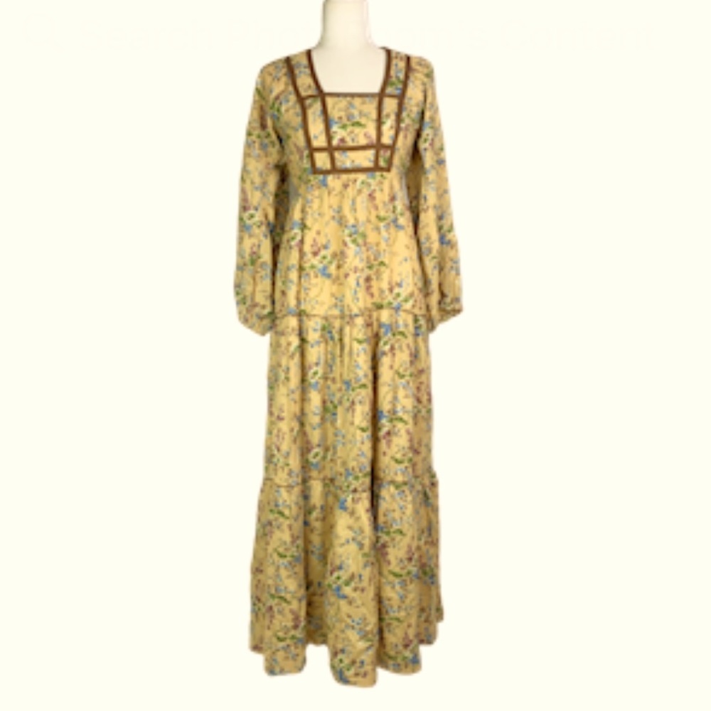 1970's Jody T Vintage Maxi Dress 7 Cottagecore Prairie Hippie Granny